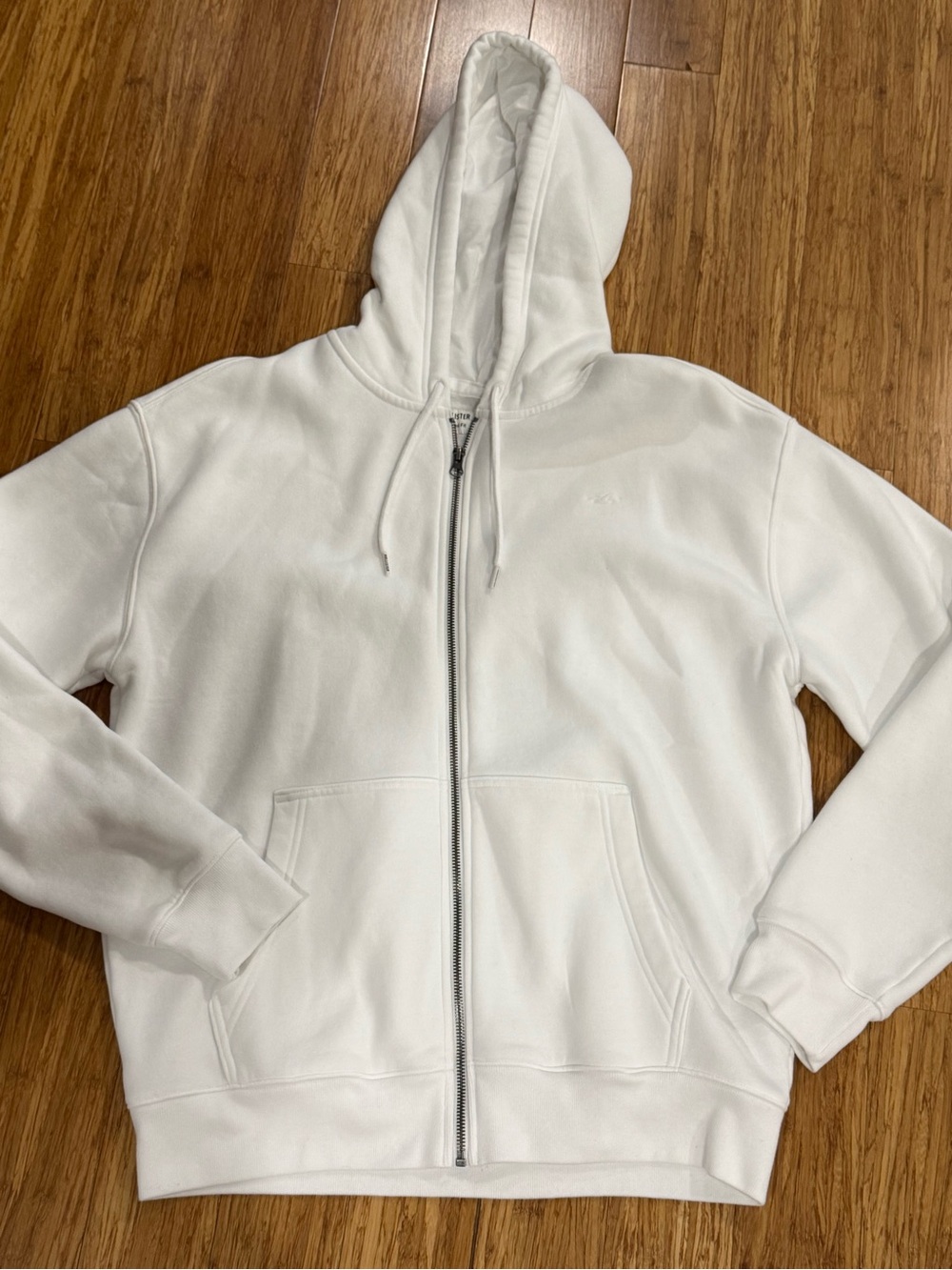 Hollister White Full-Zip Hooded Sweatshirt